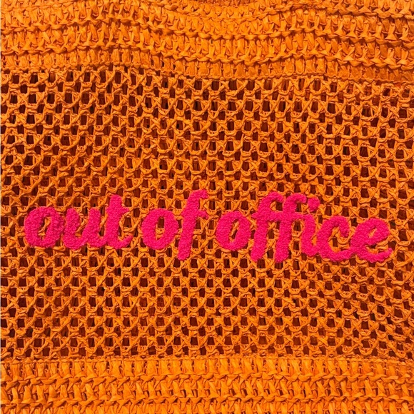 Neon Orange and Pink “Out of Office” Raffia Tote - New without tags - Picture 4 of 7